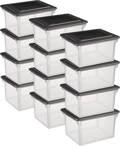 File Box Tote with Lids for Letter and Legal Folders, 8-Pack | Stackable Plastic Document Storage and Paper Organizer for Home, Office, Desk, and Dorm Organization