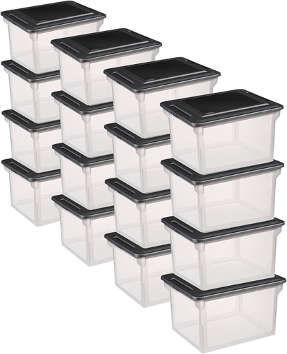 File Box Tote with Lids for Letter and Legal Folders, 8-Pack | Stackable Plastic Document Storage and Paper Organizer for Home, Office, Desk, and Dorm Organization