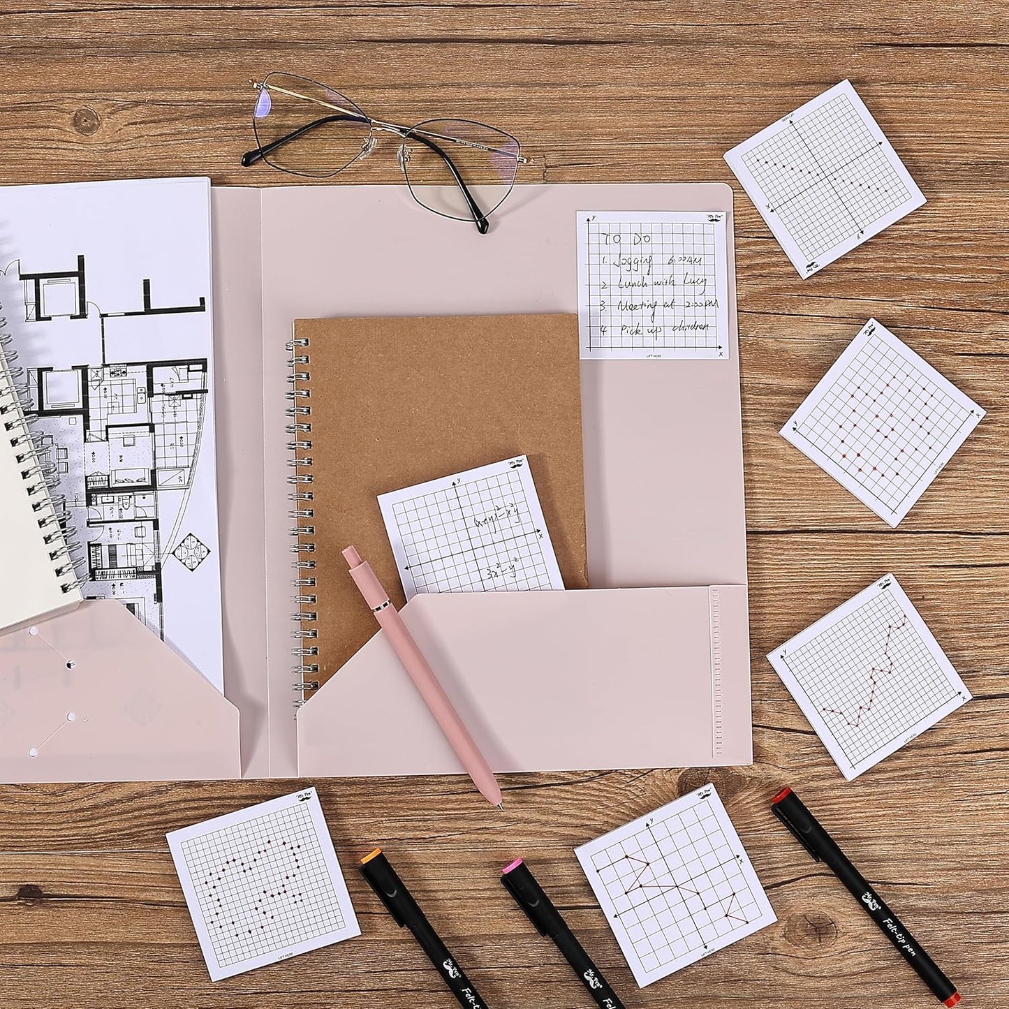 Mr. Pen- Graph Sticky Notes, 3x3 Inch, 6 Pads, 50 Sheets/Pad, 300 Sheets, 6 Grid Designs, White, Square Graph Paper Notes, Grid Sticky Note Pads for Math, Study, Journals, Planners
