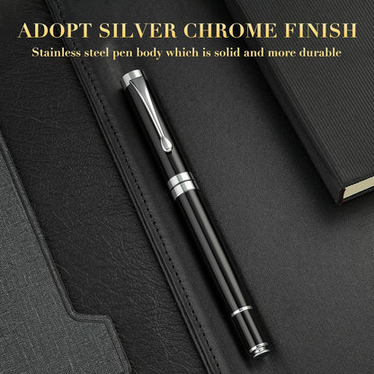 BEILUNER Ballpoint Pens, Stunning Black Chrome Metal Pen with Golden Trim, Best Ball Pen Gift Set for Men & Women, Professional, Executive, Office, Nice Pens-Gift Box with 0.5mm Black Extra Refill