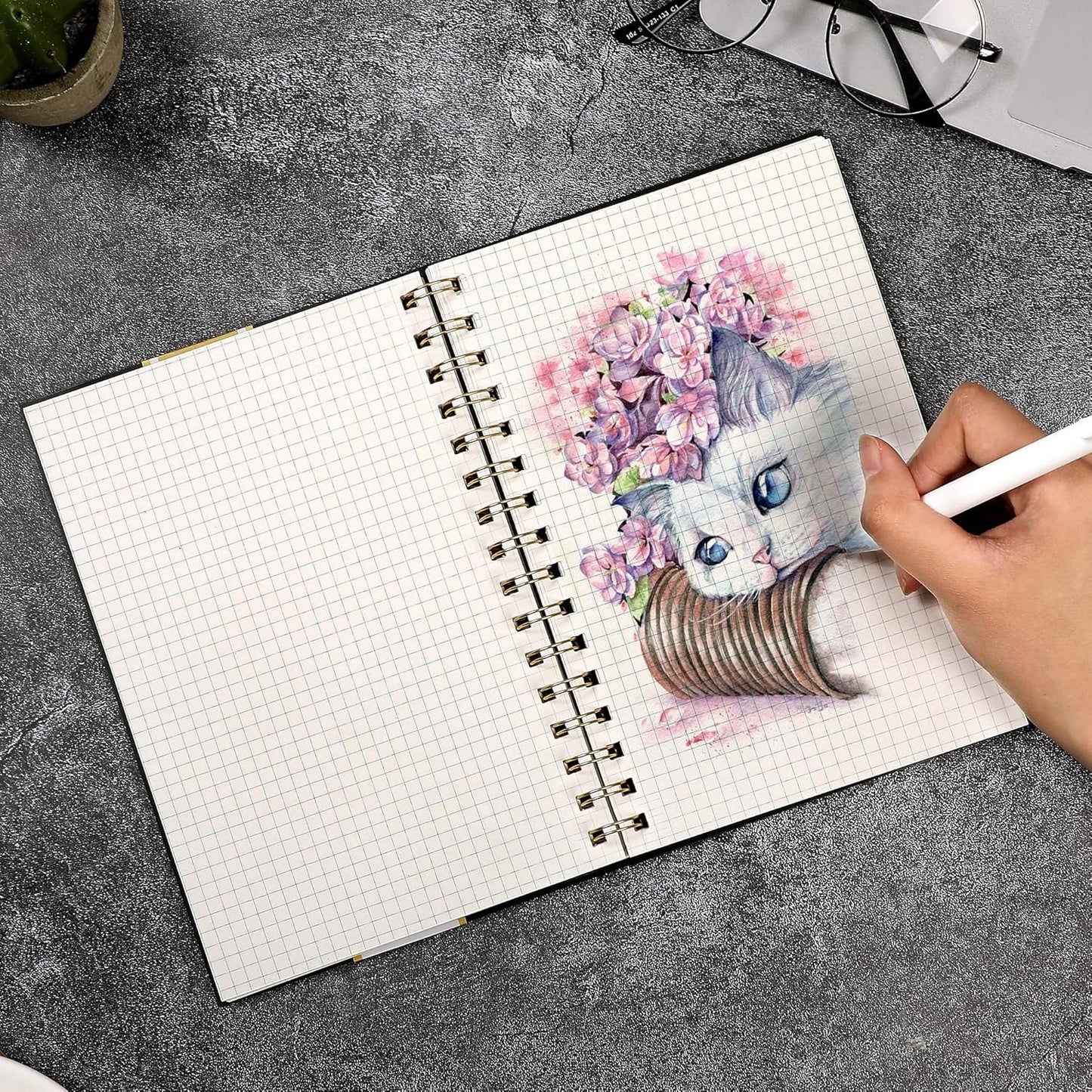 Yoment Graph Paper Spiral Notebook A5 Graphing Notebook 160 Pages Graph Paper Notebook Spiral Bound Waterproof Plastic Hardcover Spiral Journal 5x7 Grid Notebooks for Note Taking,Black