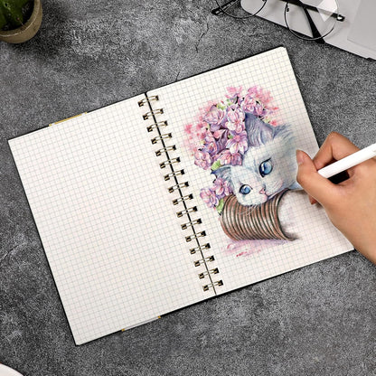 Yoment Graph Paper Spiral Notebook A5 Graphing Notebook 160 Pages Graph Paper Notebook Spiral Bound Waterproof Plastic Hardcover Spiral Journal 5x7 Grid Notebooks for Note Taking,Black
