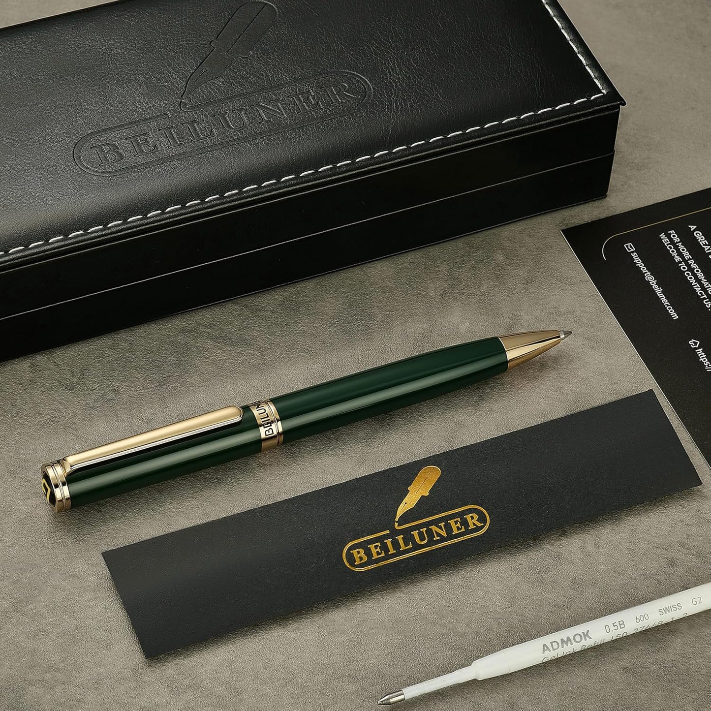 BEILUNER Luxury Gel Pen with 24K Gold Finish, Black Piano Lacquer, Luxury Grade Craftsmanship, Best Pen Gift Set for Men and Women, Professional, Executive, Office, Retractable Nice Pens