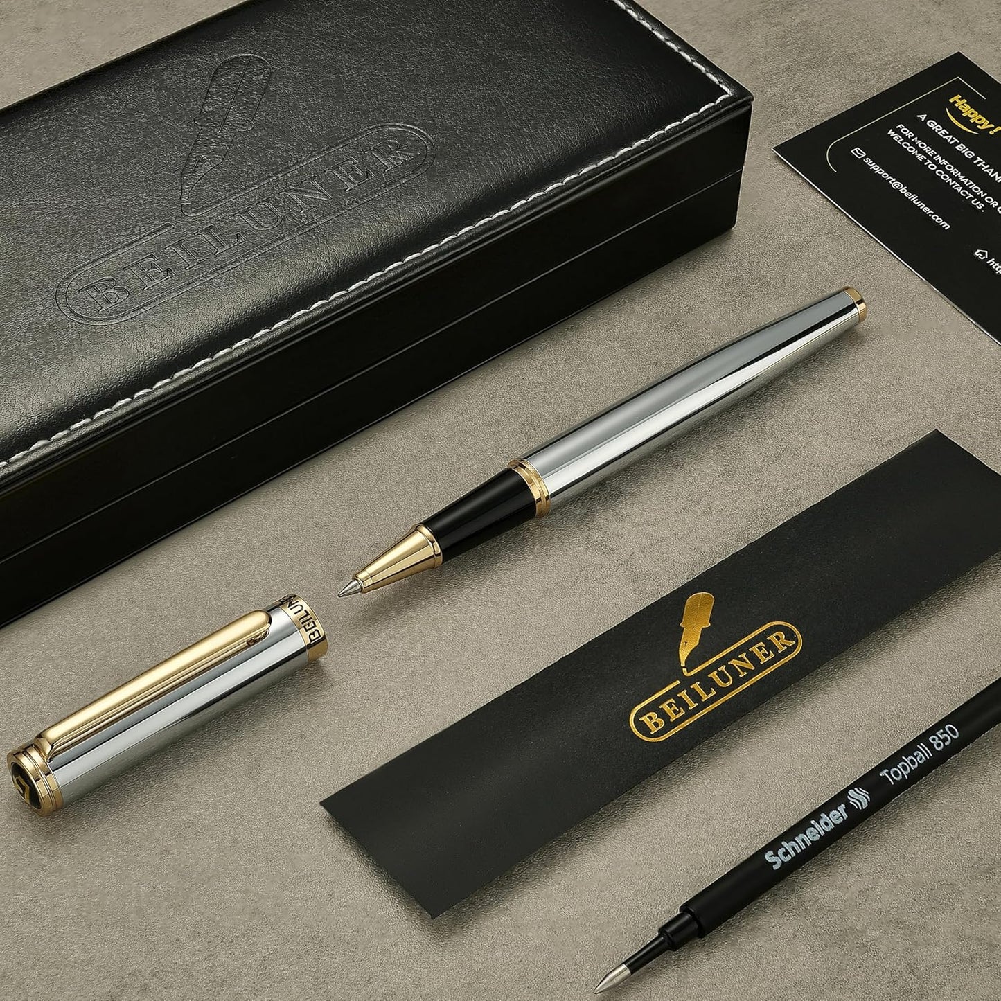 BEILUNER Luxury Rollerball Pen, Stunning Green Lacquer with 24K Gold Trim,Noble and Elegant Designs,Schneider Ink Refill, Best Gift Set for Men & Women, Refillable, Executive Writing, Nice Pens
