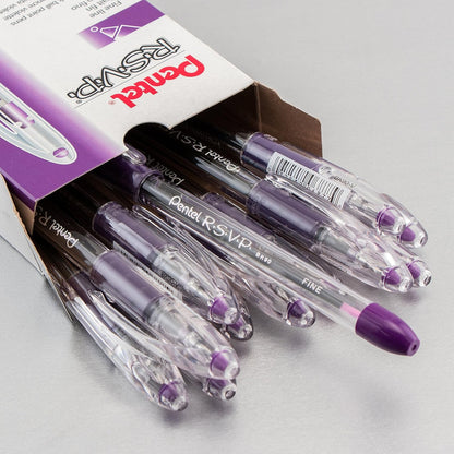 Pentel RSVP Ballpoint Pen, Fine Line, (0.7mm), Black Ink (BK90-A) (Pack of 1, 12 Count Total)