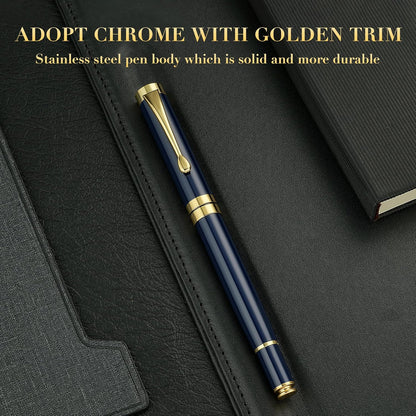 BEILUNER Ballpoint Pens, Stunning Black Chrome Metal Pen with Golden Trim, Best Ball Pen Gift Set for Men & Women, Professional, Executive, Office, Nice Pens-Gift Box with 0.5mm Black Extra Refill
