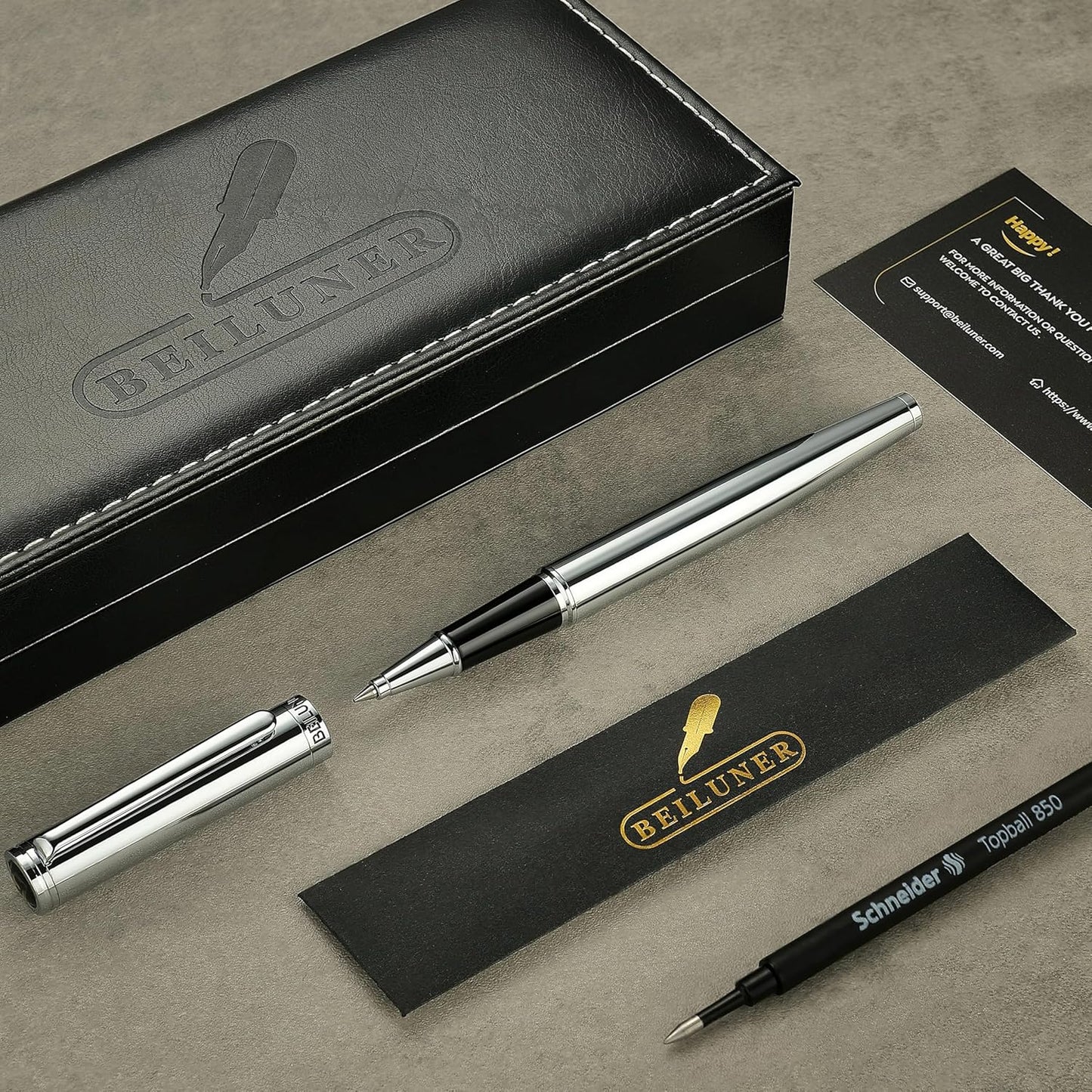 BEILUNER Luxury Rollerball Pen, Stunning Green Lacquer with 24K Gold Trim,Noble and Elegant Designs,Schneider Ink Refill, Best Gift Set for Men & Women, Refillable, Executive Writing, Nice Pens