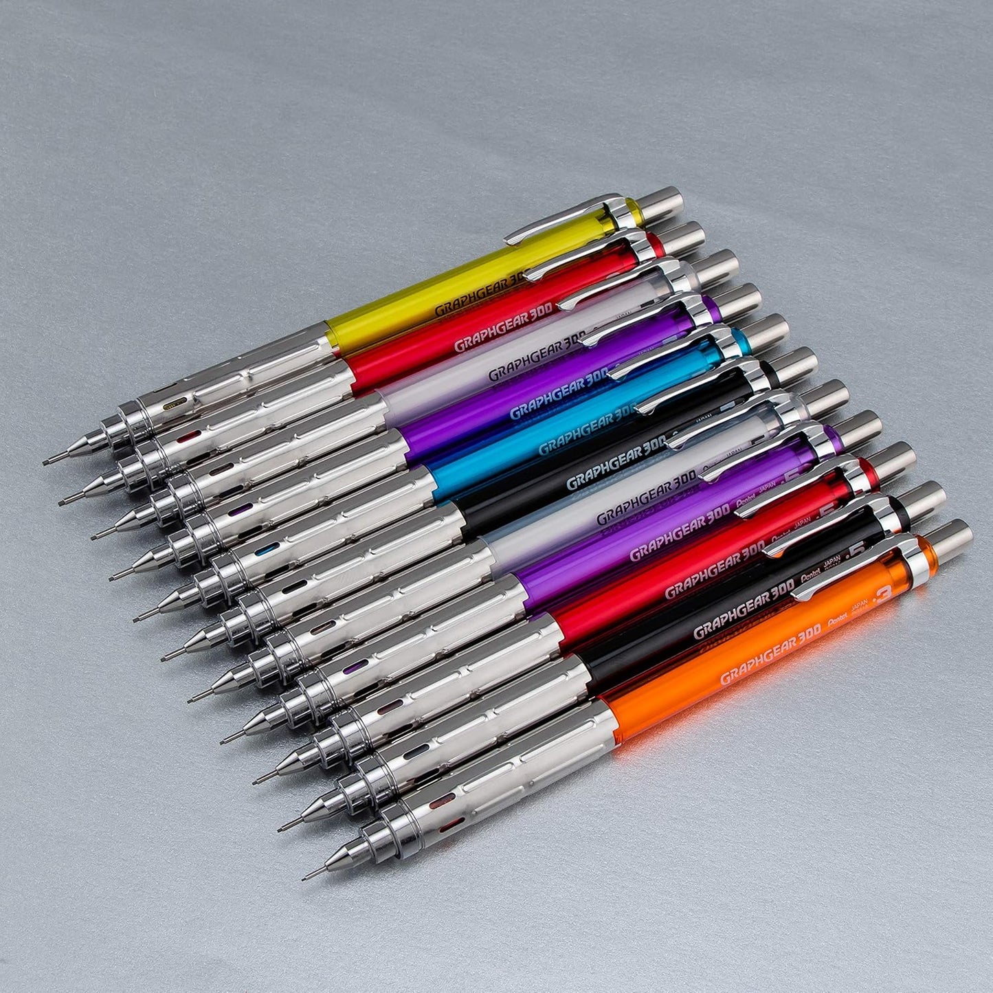 Pentel Arts GraphGear 300 Mechanical Pencil, (0.3mm) Extra-fine line, Orange Barrel, w/small block eraser + 1 lead tube