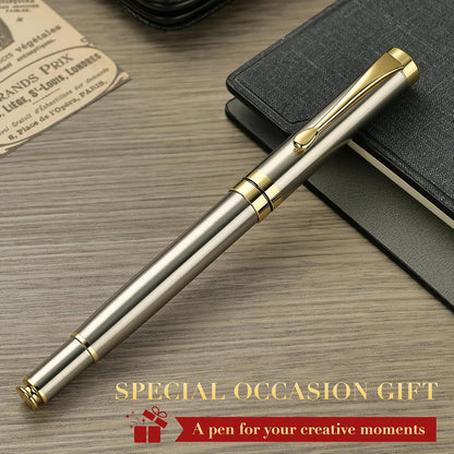 BEILUNER Ballpoint Pens, Stunning Black Chrome Metal Pen with Golden Trim, Best Ball Pen Gift Set for Men & Women, Professional, Executive, Office, Nice Pens-Gift Box with 0.5mm Black Extra Refill