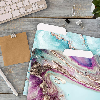 Better Office Products Decorative File Folders, 12 Pack, 6 Designs, Heavyweight, Letter Size (9.5" x 11.5") with 1/3 Cut Tab, Marble Designs, Fashion Folders
