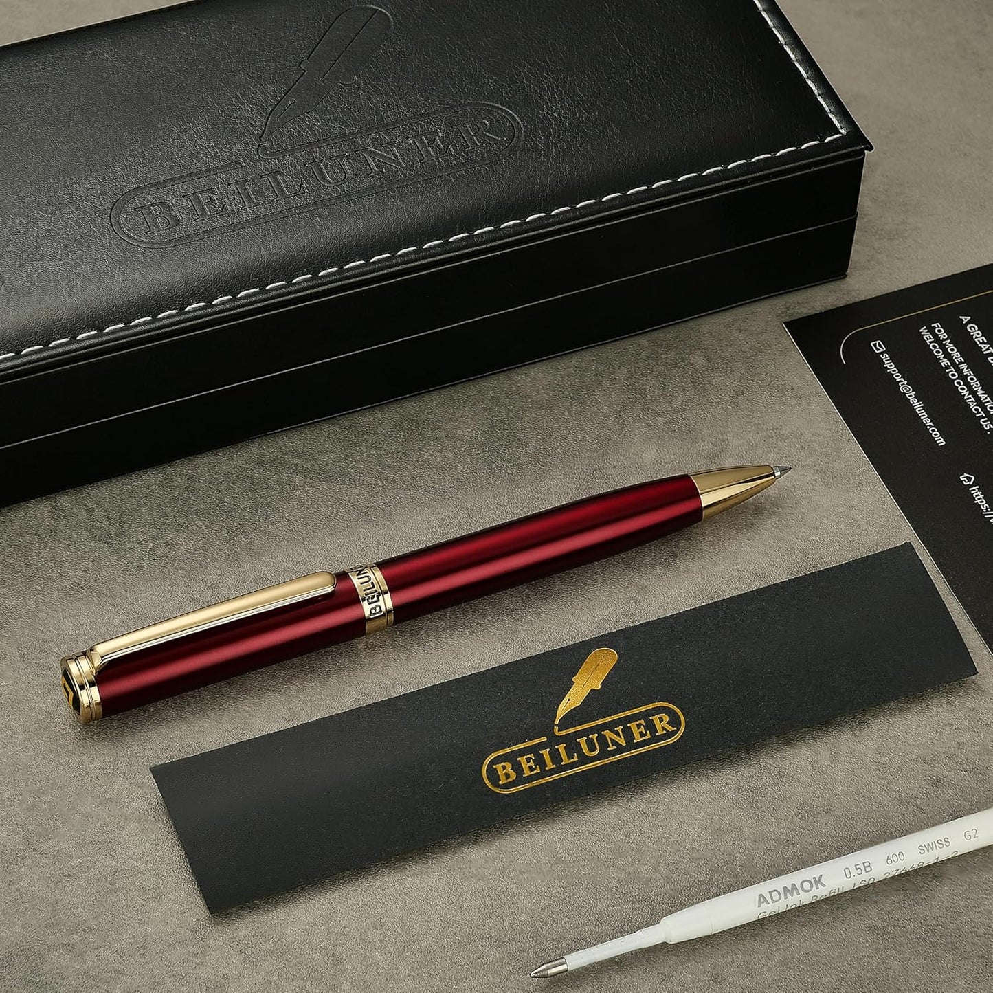BEILUNER Luxury Gel Pen with 24K Gold Finish, Black Piano Lacquer, Luxury Grade Craftsmanship, Best Pen Gift Set for Men and Women, Professional, Executive, Office, Retractable Nice Pens