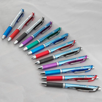Pentel® EnerGel™ Deluxe RTX Retractable Liquid Gel Pens, Fine Point, 0.5 mm, 54% Recycled, Blue Barrel, Black Ink, Pack Of 12 Pens