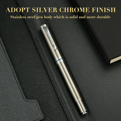 BEILUNER Ballpoint Pens, Stunning Black Chrome Metal Pen with Golden Trim, Best Ball Pen Gift Set for Men & Women, Professional, Executive, Office, Nice Pens-Gift Box with 0.5mm Black Extra Refill