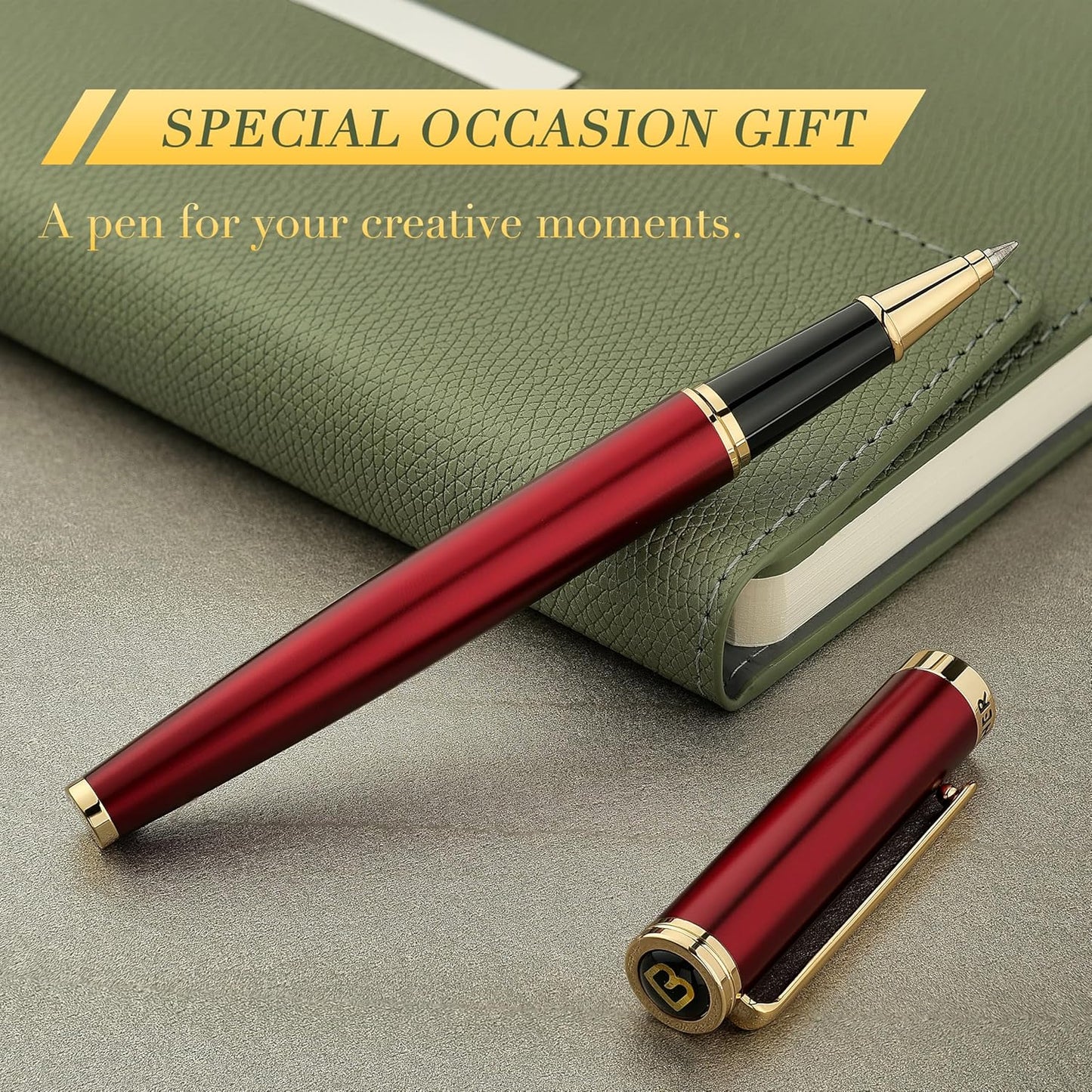 BEILUNER Luxury Rollerball Pen, Stunning Green Lacquer with 24K Gold Trim,Noble and Elegant Designs,Schneider Ink Refill, Best Gift Set for Men & Women, Refillable, Executive Writing, Nice Pens