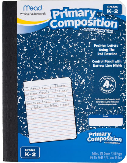 Mead Primary Composition Book, Primary Ruled Journal, Grades K-2, 7-1/2" x 9-3/4", 100 Sheets, Blue Marble (09902)