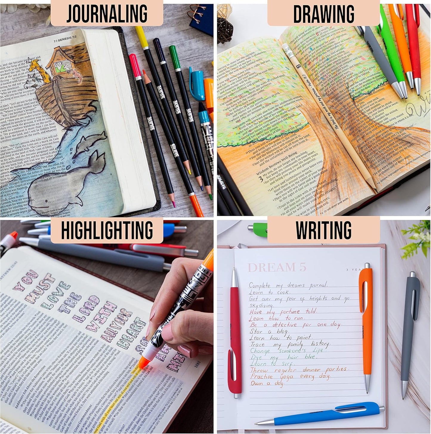 BLIEVE - Aesthetic Highlighters and Gel Pens With Soft Ink and Chisel Tip, Bible Highlighters and Pens No Bleed, Dry Fast Easy to Hold, for Bible Journaling Planner School Supplies (MORANDI)