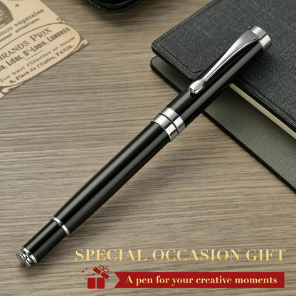 BEILUNER Ballpoint Pens, Stunning Black Chrome Metal Pen with Golden Trim, Best Ball Pen Gift Set for Men & Women, Professional, Executive, Office, Nice Pens-Gift Box with 0.5mm Black Extra Refill