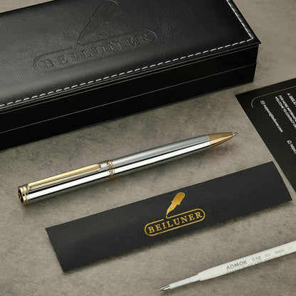 BEILUNER Luxury Gel Pen with 24K Gold Finish, Black Piano Lacquer, Luxury Grade Craftsmanship, Best Pen Gift Set for Men and Women, Professional, Executive, Office, Retractable Nice Pens