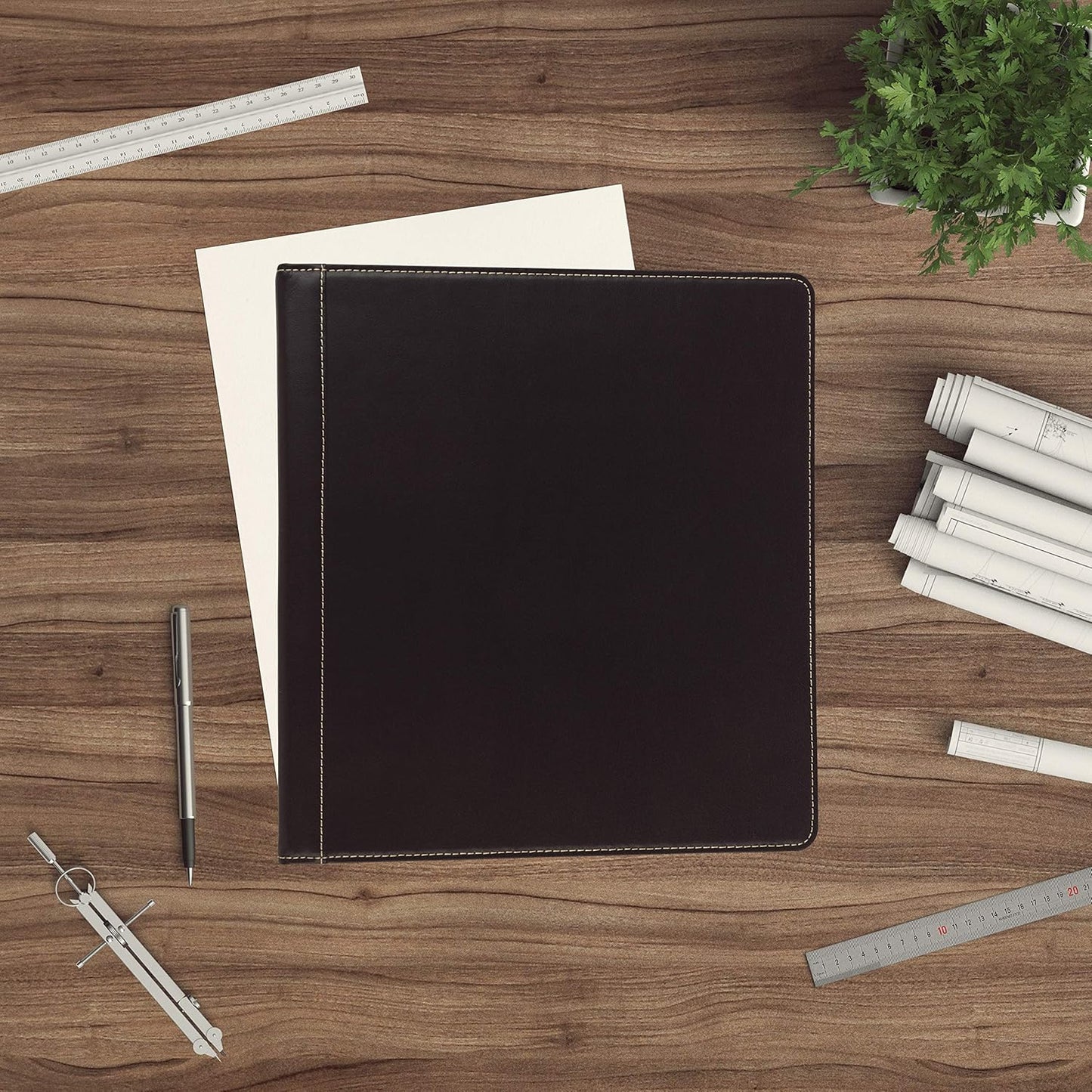 Samsill 1 Inch 3 Ring Binder, Leather, Black with Contrast Stitching, 8.5X 11 Inch, 3 Rings, Notebook Binder, Portfolio Organizer, Planner, Journal