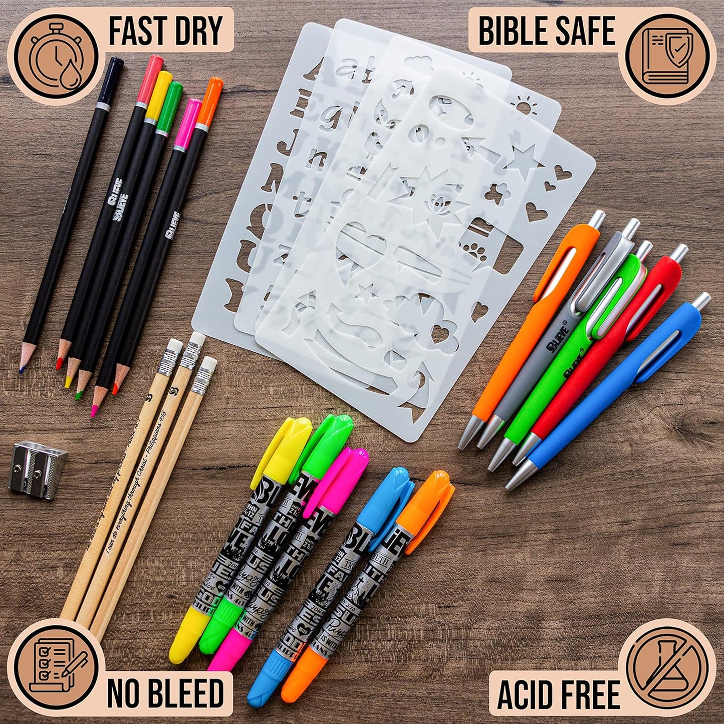 BLIEVE - Aesthetic Highlighters and Gel Pens With Soft Ink and Chisel Tip, Bible Highlighters and Pens No Bleed, Dry Fast Easy to Hold, for Bible Journaling Planner School Supplies (MORANDI)