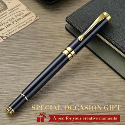 BEILUNER Ballpoint Pens, Stunning Black Chrome Metal Pen with Golden Trim, Best Ball Pen Gift Set for Men & Women, Professional, Executive, Office, Nice Pens-Gift Box with 0.5mm Black Extra Refill