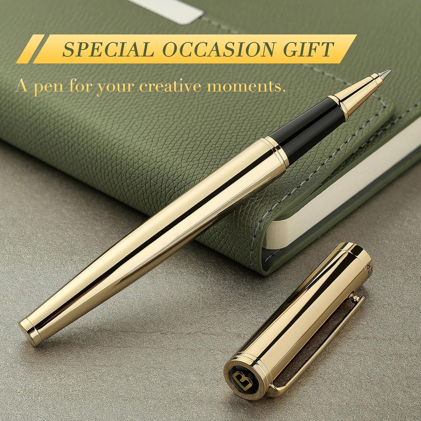 BEILUNER Luxury Rollerball Pen, Stunning Green Lacquer with 24K Gold Trim,Noble and Elegant Designs,Schneider Ink Refill, Best Gift Set for Men & Women, Refillable, Executive Writing, Nice Pens