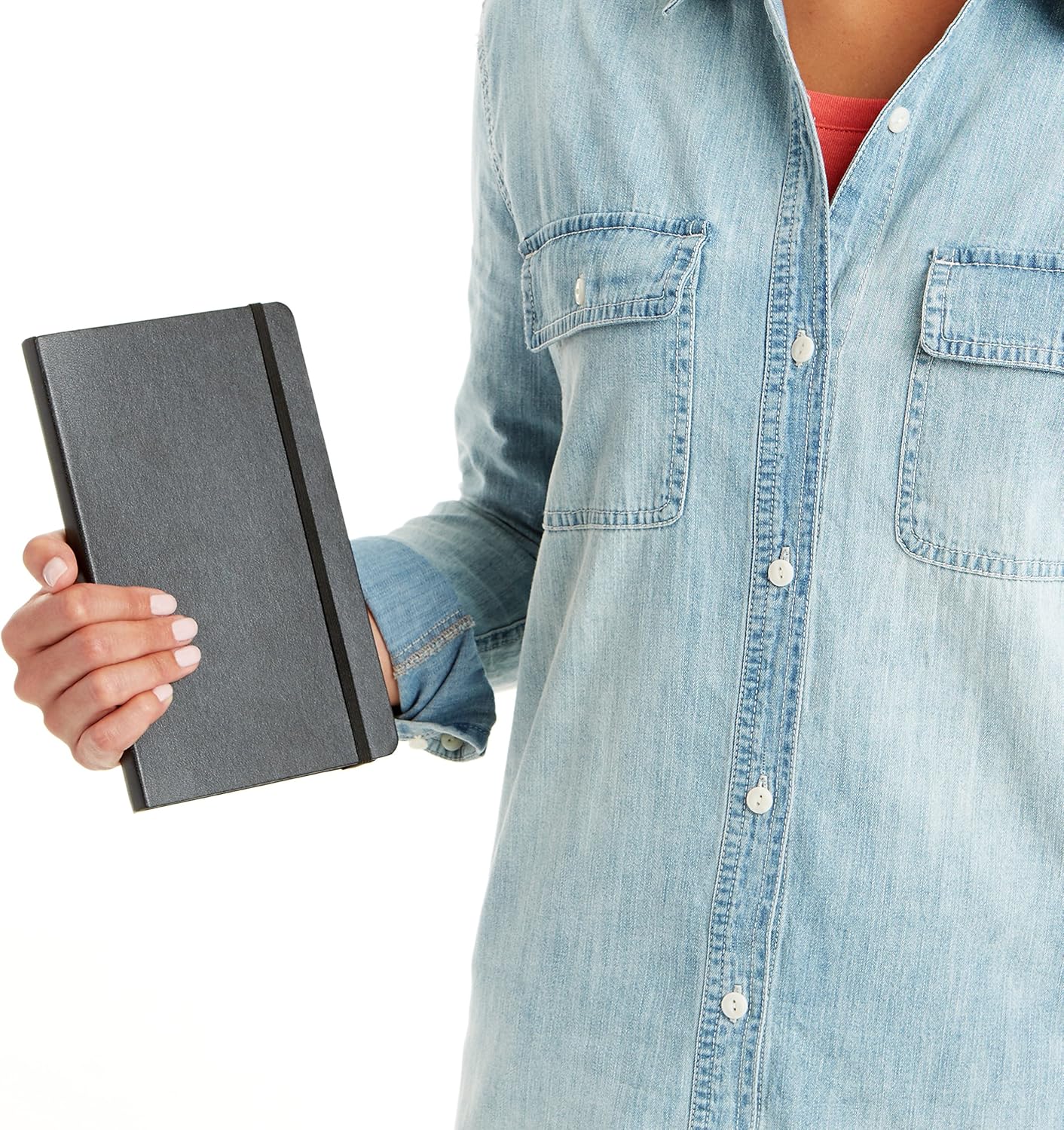 Amazon Basics Classic Lined Writing Notebook for Note Taking and Journaling, Hardcover with Elastic Closure, 240 Pages, 5" x 8.25", Black
