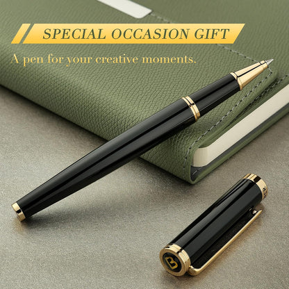 BEILUNER Luxury Rollerball Pen, Stunning Green Lacquer with 24K Gold Trim,Noble and Elegant Designs,Schneider Ink Refill, Best Gift Set for Men & Women, Refillable, Executive Writing, Nice Pens