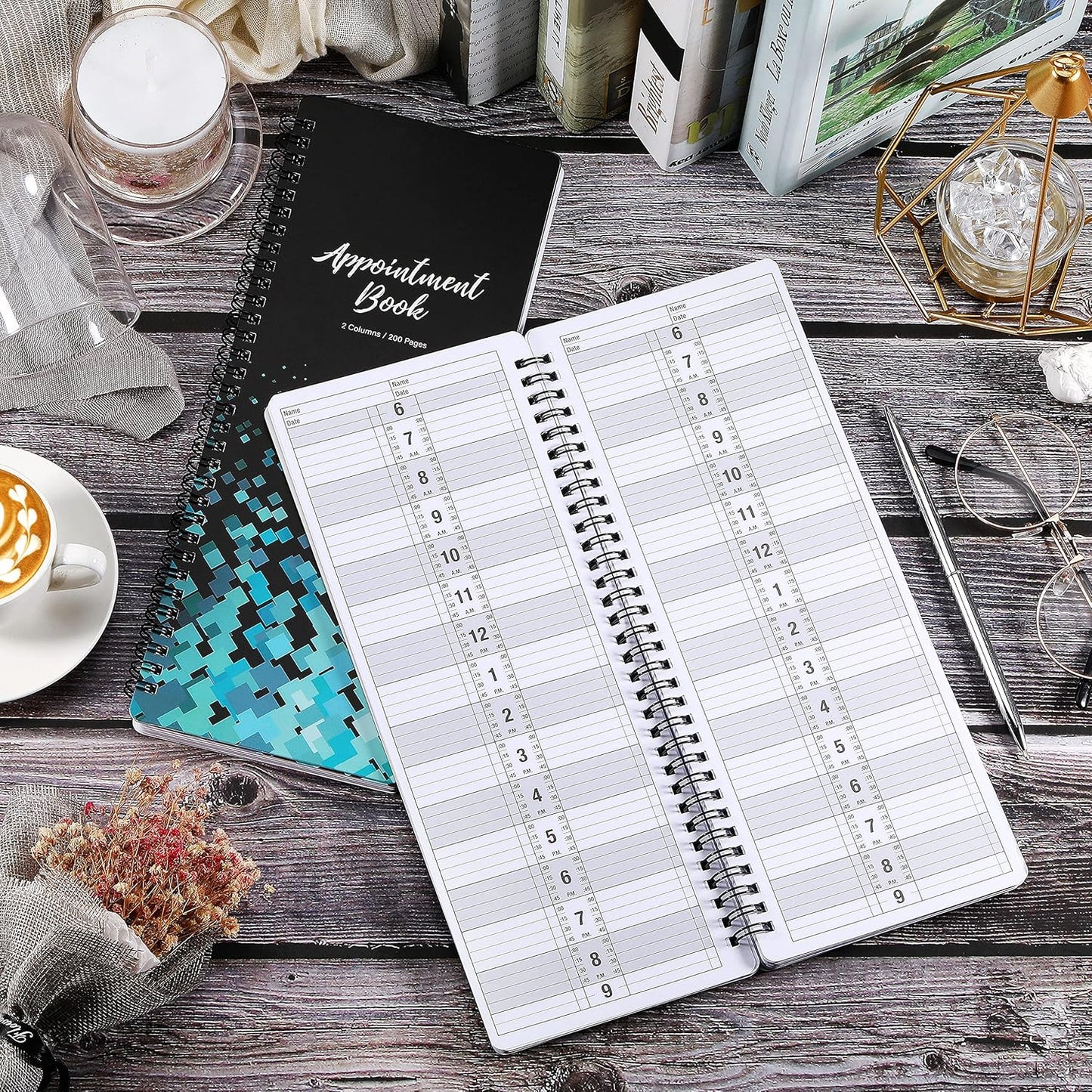 Poluma Appointment Book - Salon Appointment Book, 11.5" x 4.7", 2 Columns, Undated, 6 AM - 9 PM, Twin-Wire Binding, 200 Pages, Appointment Planner for Hair Stylist - Black