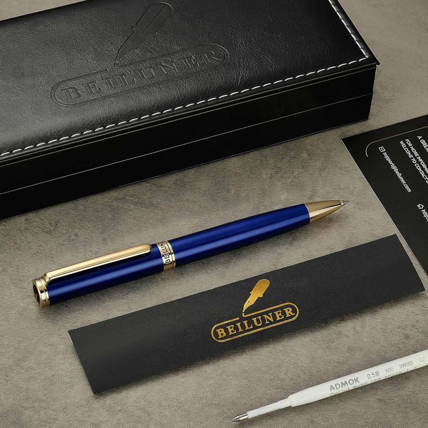 BEILUNER Luxury Gel Pen with 24K Gold Finish, Black Piano Lacquer, Luxury Grade Craftsmanship, Best Pen Gift Set for Men and Women, Professional, Executive, Office, Retractable Nice Pens