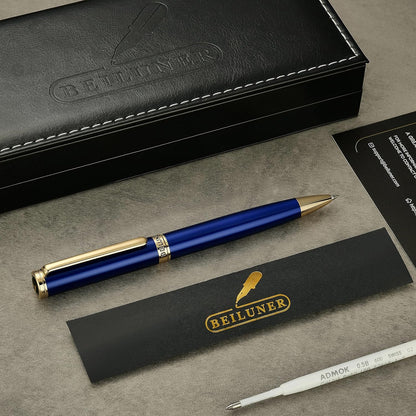 BEILUNER Luxury Gel Pen with 24K Gold Finish, Black Piano Lacquer, Luxury Grade Craftsmanship, Best Pen Gift Set for Men and Women, Professional, Executive, Office, Retractable Nice Pens