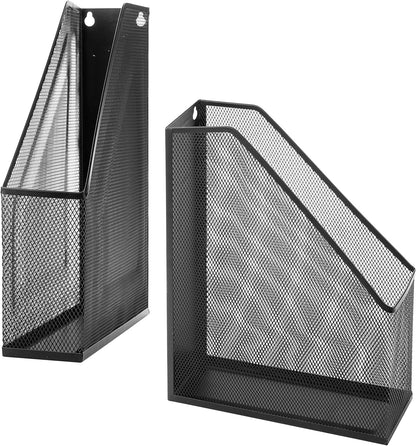 MyGift Wire Mesh Wall Mounted or Freestanding Document Rack, Magazine and File Holder, Set of 2, Black