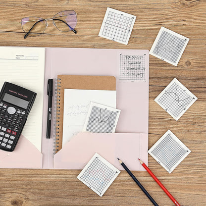 Mr. Pen- Transparent Graph Sticky Notes, 3x3 Inch, 6 Pads, 50 Sheets/Pad, 6 Grid Designs, Square Graph Paper Notes & Fineliner, Waterproof Grid Sticky Note Pads for Math, Study, Journals, Planners
