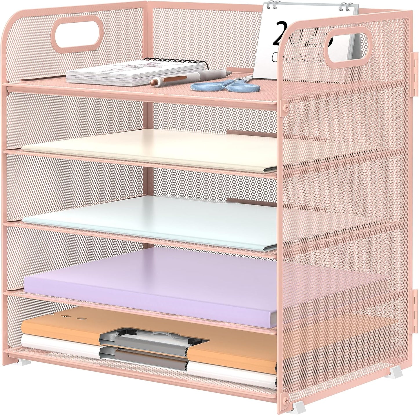 Supeasy 5 Trays Paper Organizer Letter Tray with Handle-Mesh Desk File Holders, Paper Sorter Desk Organizer for Office, Home, Classroom or School