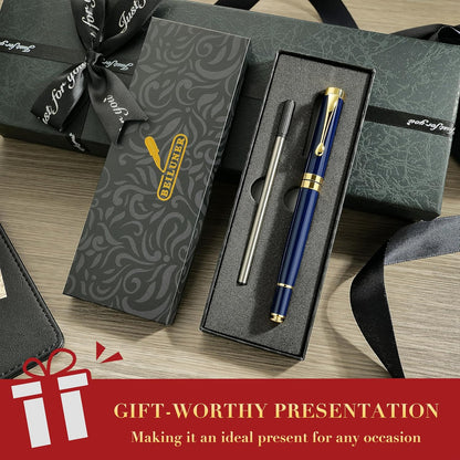 BEILUNER Ballpoint Pens, Stunning Black Chrome Metal Pen with Golden Trim, Best Ball Pen Gift Set for Men & Women, Professional, Executive, Office, Nice Pens-Gift Box with 0.5mm Black Extra Refill