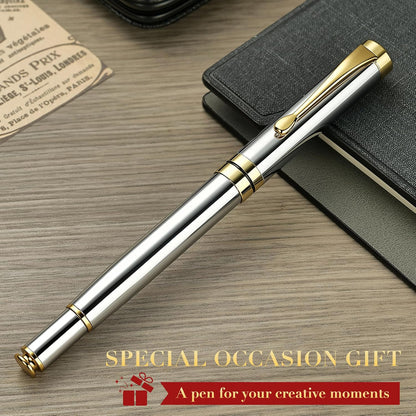 BEILUNER Ballpoint Pens, Stunning Black Chrome Metal Pen with Golden Trim, Best Ball Pen Gift Set for Men & Women, Professional, Executive, Office, Nice Pens-Gift Box with 0.5mm Black Extra Refill