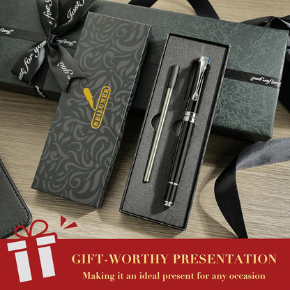BEILUNER Ballpoint Pens, Stunning Black Chrome Metal Pen with Golden Trim, Best Ball Pen Gift Set for Men & Women, Professional, Executive, Office, Nice Pens-Gift Box with 0.5mm Black Extra Refill