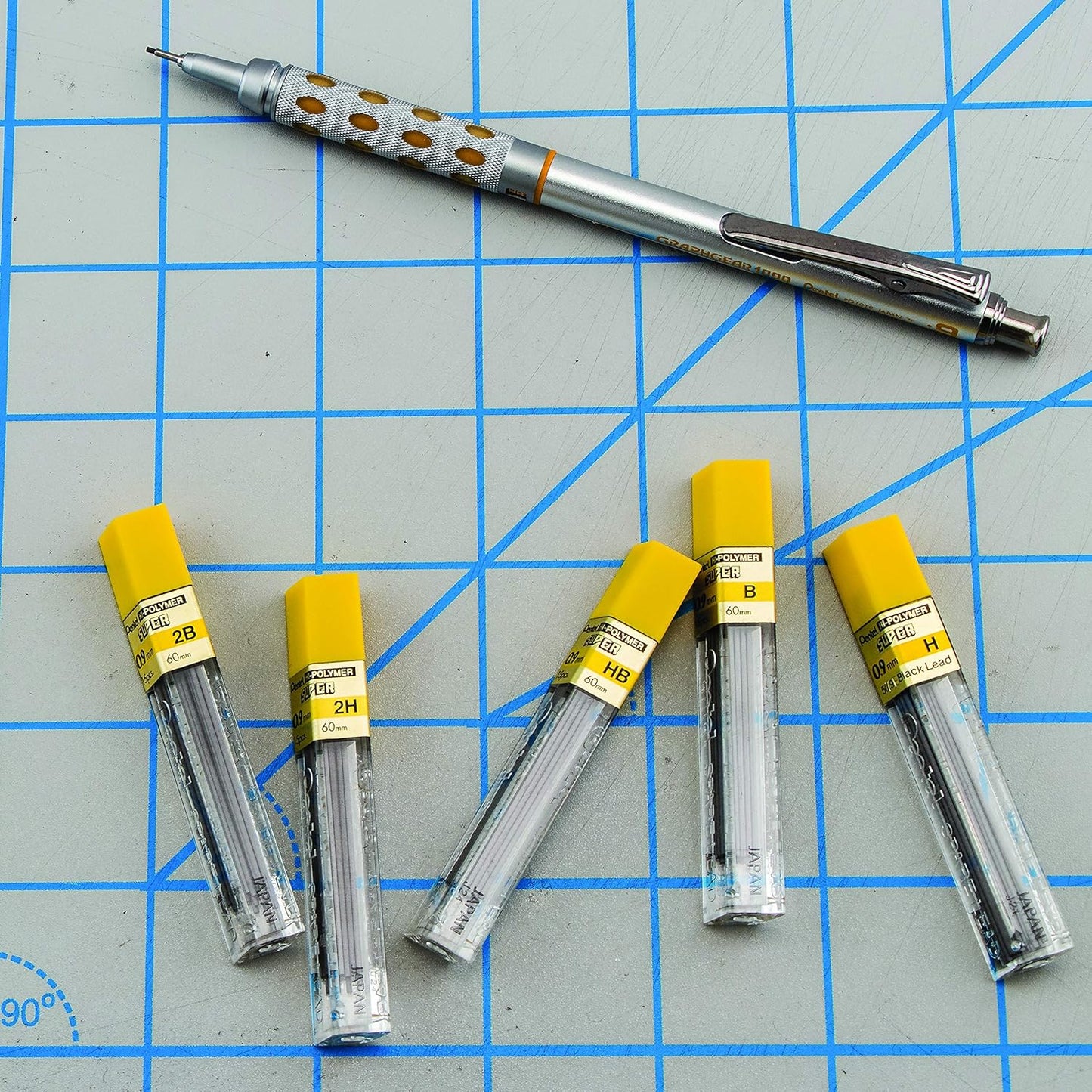 Pentel Super Hi-Polymer Lead Refill, (0.9mm) Thick, 2B, 180 Pieces of Lead, 12 Tubes of Lead (50-9-2B)