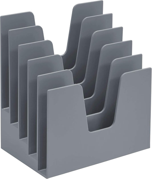 Acrimet 5 Section Incline File Sorter Organizer, Mail, Folder, Letter Desk Organizer, Rack for Office Organization Desktop (Plastic) (Silver Color)
