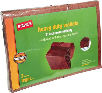 Rip-Proof Heavy-Duty Wallet with Fully Lined Tyvek Gussets, 5 1/4" Expansion, Legal Size, Brown, 2/Pack