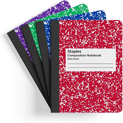 Composition Notebook, 9.75” x 7.5”, Wide Ruled, Assorted Colors, 48/Pack