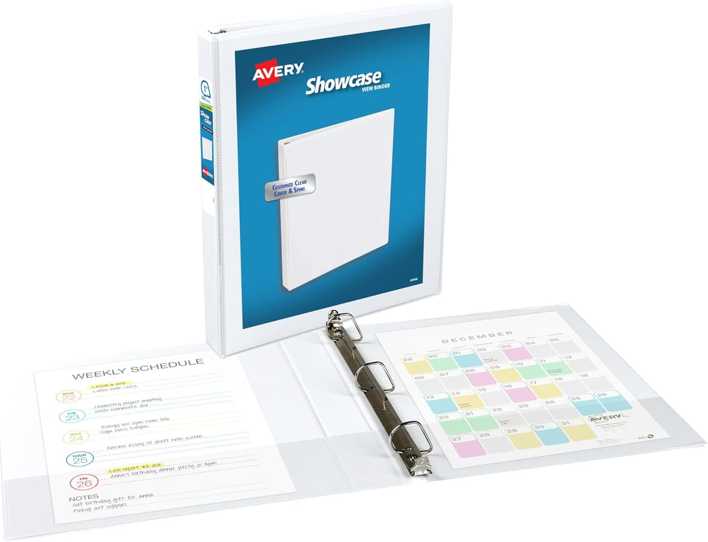 Showcase Standard View 3 Ring Binder, 1" Slant Rings, 250-Sheet Capacity, 1.4 Inch Wide Spine, 1 White Binder, Ideal for Lightweight Organization and Occasional Referencing (19601)