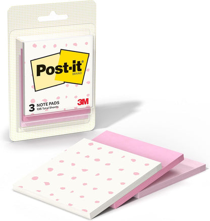 Polished Patterns, 3 x 3 in, 3 Sticky Notes Pads | Bubble Blush Design Featuring 1 Dot Pattern, 1 Positively Pink, and 1 Pink Salt Sticky Note Pad, 45 Sheets per Pad