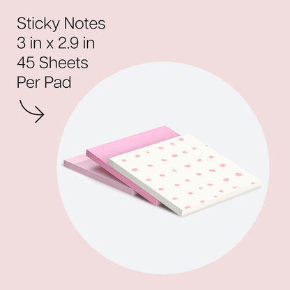 Polished Patterns, 3 x 3 in, 3 Sticky Notes Pads | Bubble Blush Design Featuring 1 Dot Pattern, 1 Positively Pink, and 1 Pink Salt Sticky Note Pad, 45 Sheets per Pad