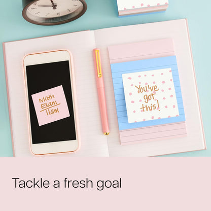 Polished Patterns, 3 x 3 in, 3 Sticky Notes Pads | Bubble Blush Design Featuring 1 Dot Pattern, 1 Positively Pink, and 1 Pink Salt Sticky Note Pad, 45 Sheets per Pad