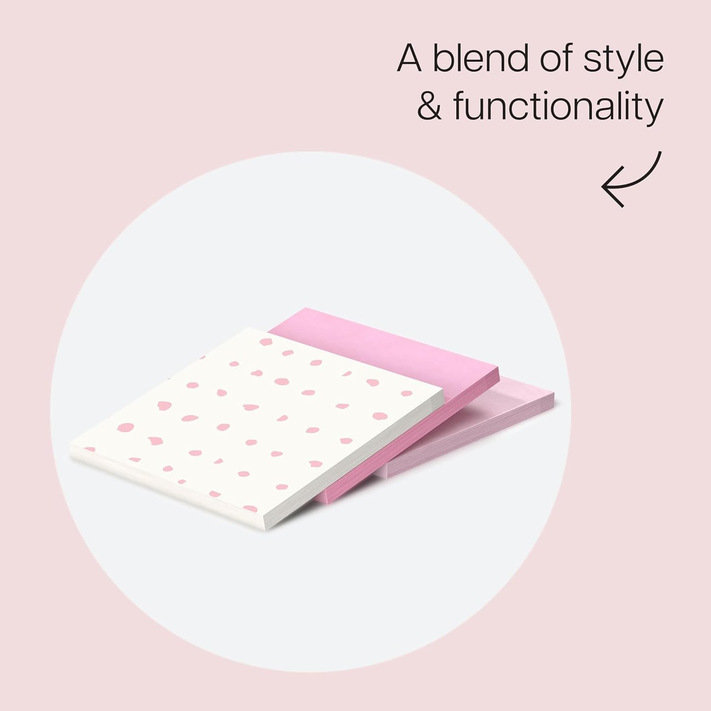 Polished Patterns, 3 x 3 in, 3 Sticky Notes Pads | Bubble Blush Design Featuring 1 Dot Pattern, 1 Positively Pink, and 1 Pink Salt Sticky Note Pad, 45 Sheets per Pad