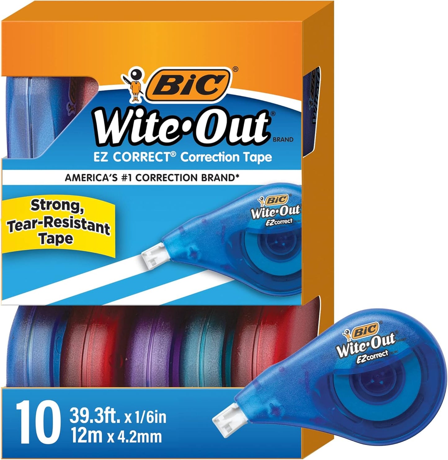 Wite-Out EZ Correct Tear-Resistant Correction Tape with 39.3 ft of Tape, 10-Count Pack in White