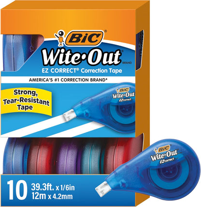 Wite-Out EZ Correct Tear-Resistant Correction Tape with 39.3 ft of Tape, 10-Count Pack in White
