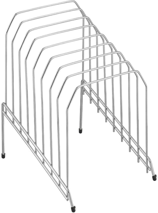 Metal Incline Desktop File Organizer, 8‑Compartment, Chrome – Staggered Desk File Sorter for Office Paper