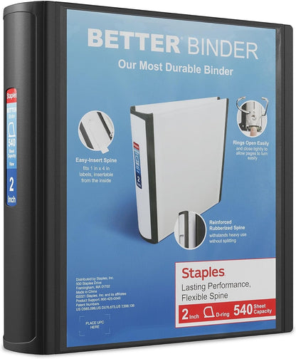 2-Inch 3-Ring Better Binder, Durable View Binder for Office & School Storage, Black, 2-Pack